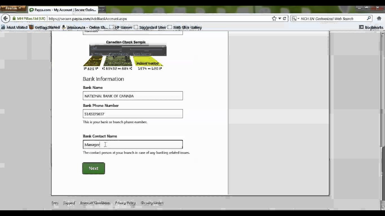 How To Add Canadian Bank Account to Your Payza Account