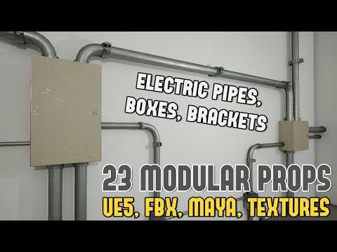UE5 Modular Electric Pipes, Boxes, Brackets - Ready to Use (UE5, FBX, Maya, Textures) (WoLD Patreon)