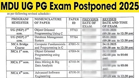 Mdu Exam Postponed UG/PG 3rd Semester 2025| Mdu Exams 2025 |Datesheet Out Revised 2025