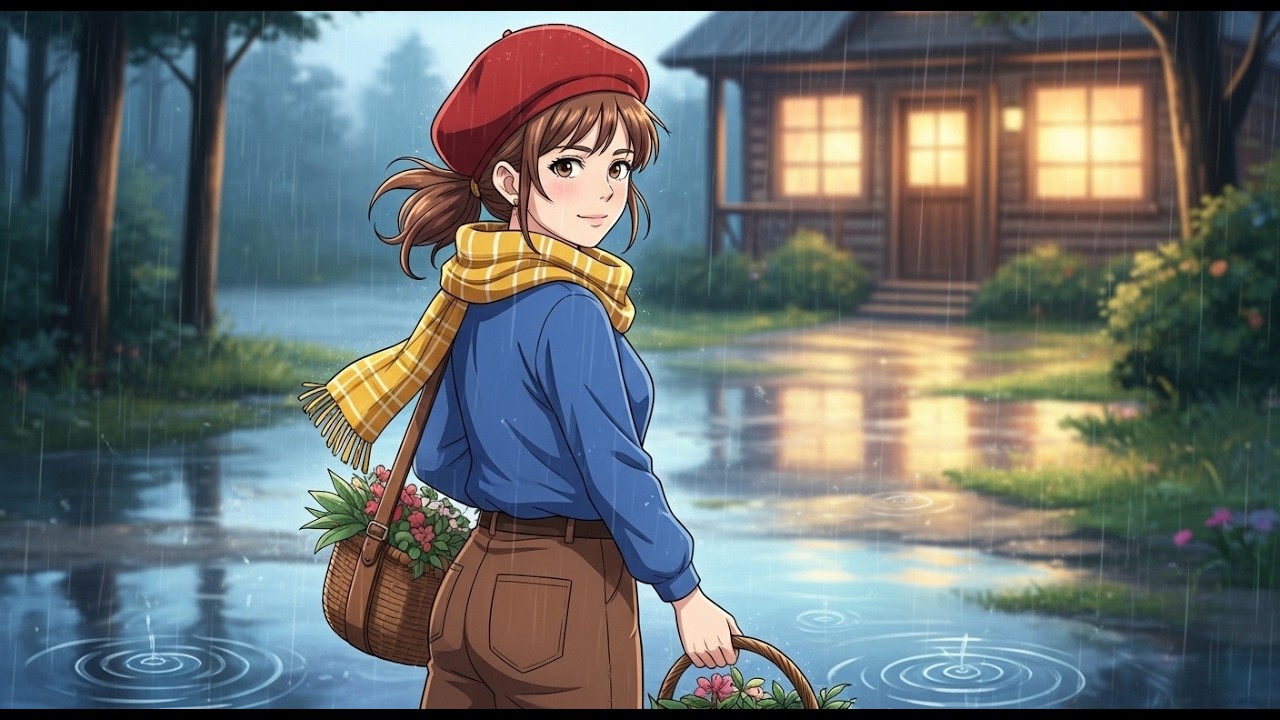 Cozy Cabin Ambience with Rain & Fireplace 🔥🌧️ Relaxing ASMR for Sleep & Study #ghiblistyle