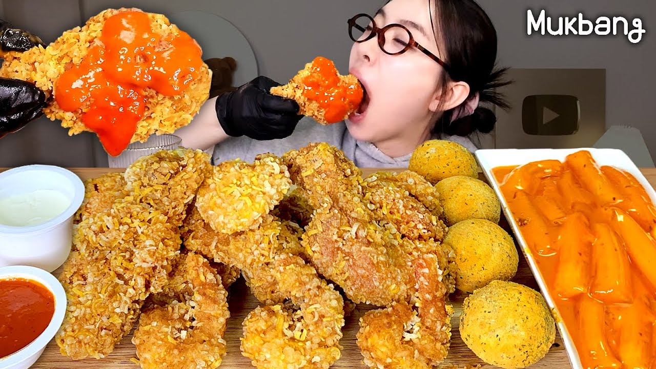 입안 바삭주의보🚨 콰삭킹 + 카이막치즈볼 + 분모자 로제떡볶이 꿀조합 먹방ㅣ치킨 먹방 Chicken+Cheese ball+Tteockbokki Mukbang