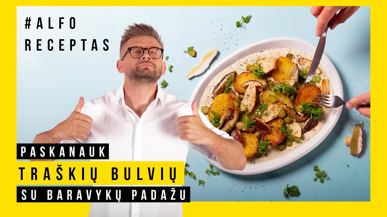 Alfo receptas. Traškios keptos bulvės su baravykų padažu