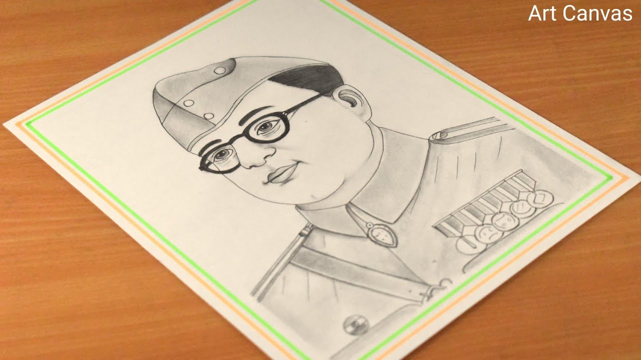 Netaji Subhash Bose's Drawing With Pencil Sketch Step by Step / Republic day