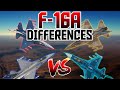 F16as compared what are the differences  f16a adf mlu aj netz