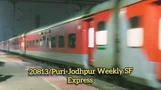 Wap7 hauled 20813/Puri-Jodhpur Weekly SF Express honking and skipping Vanivihar PH/Train Videos/Wag9