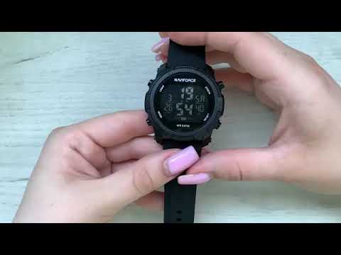 Чоловічий тактичний годинник Naviforce Europe Blue з японським механізмом Seiko, 5 ATM, секундомір, підсвічування, видео 1