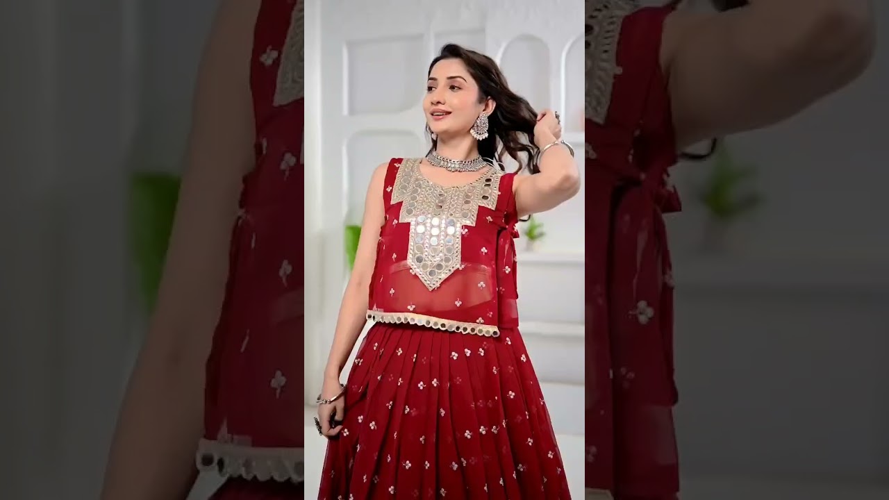 Maroon Mirror & Motif Work Lehenga – Georgette Festive Wear