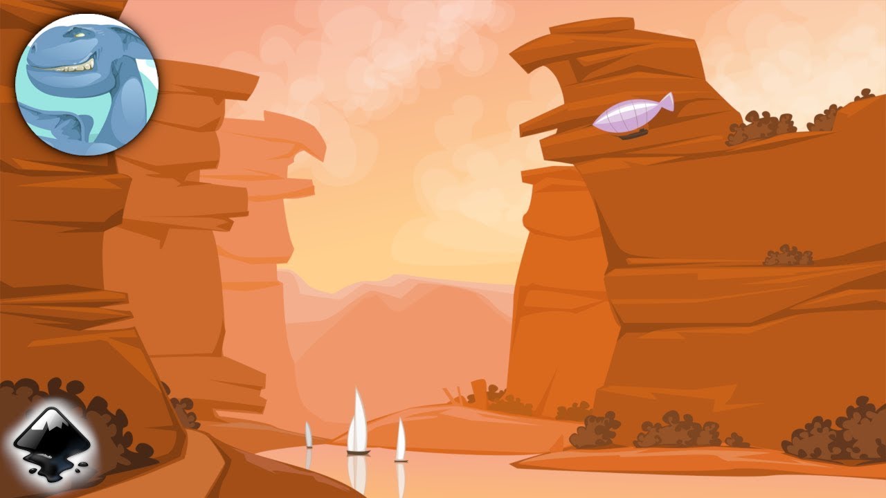 Landscape with ships. Vector graphics with Inkscape. Time lapse video.