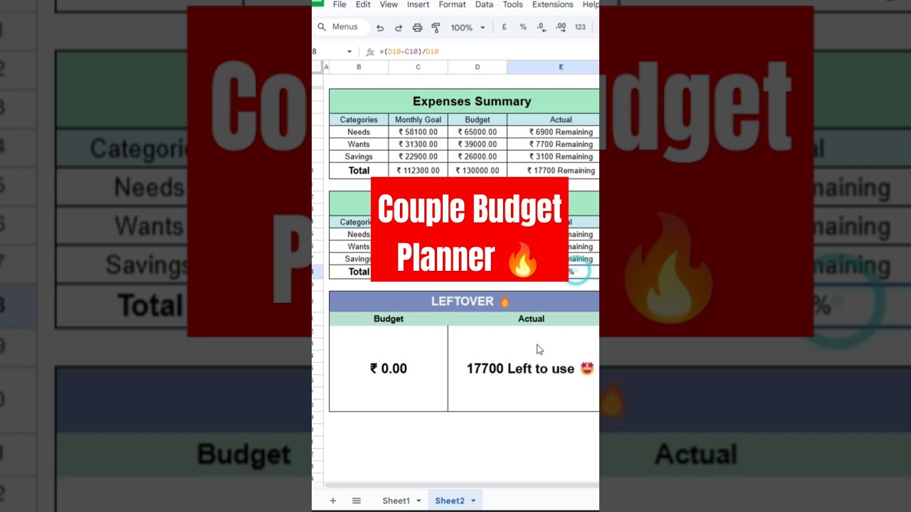Digital Google Sheets Budget Planner | Create a 50/30/20 Budget for Couples