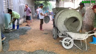 Pour A Concrete Yard With Mixer Machines Concrete