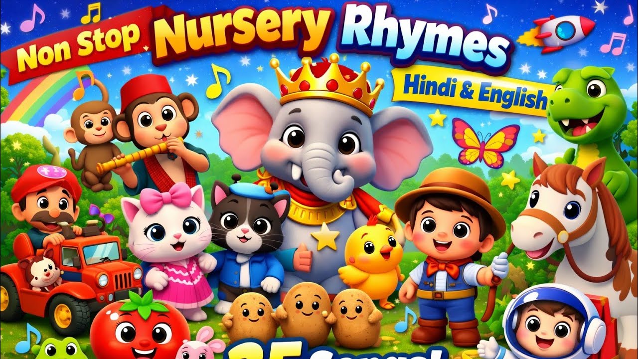 “Non Stop Nursery Rhymes for Kids 🎶 | Hindi & English Rhymes Collection ...