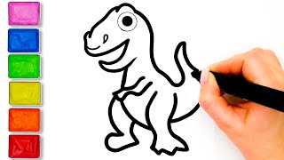 Dinosaur and Volcano Drawing, Painting and Coloring for Kids, Toddlers | Let's Paint Together