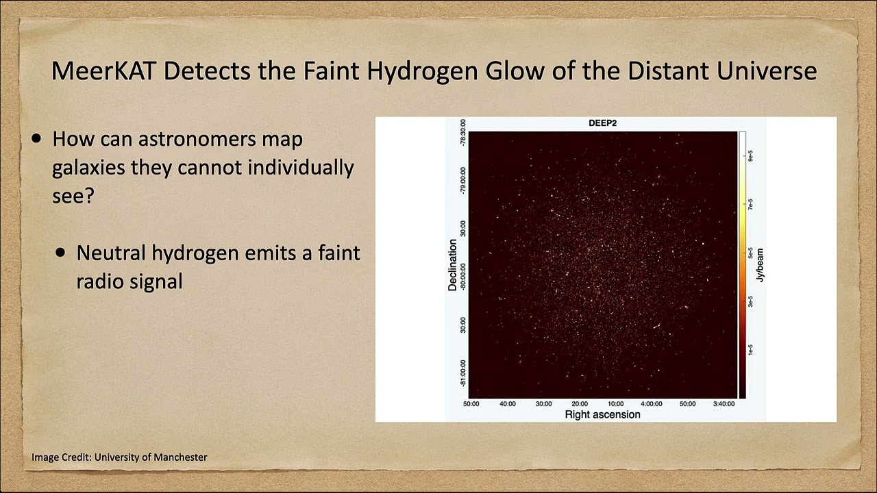 Thumbnail for New Discoveries - Lecture 23 - MeerKAT Detects the Faint Hydrogen Glow of the Distant Universe