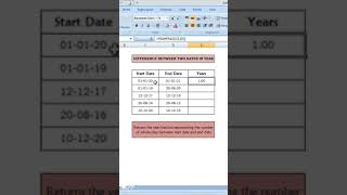 Difference between two dates in a year in excel #shorts