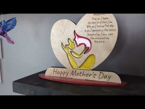 [Laser cut and engrave] Mother's Day Heart with Mom and Baby