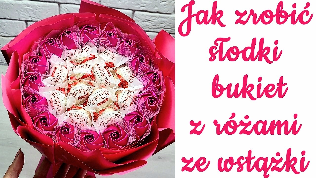 ZRÓB ZE MNĄ SŁODKI BUKIET Z RAFFAELLO I WIECZNYMI RÓŻAMI ZE WSTĄŻKI, kanzashi, prezent, tutorial diy