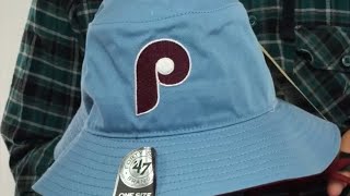 Buy this at
http://www.hatland.com/hats/phillies-coop-kirby-bucket-sky-twins-47-brand-25715/index.cfm
while in-stock: cotton twill bucket hat, sky light) blu...