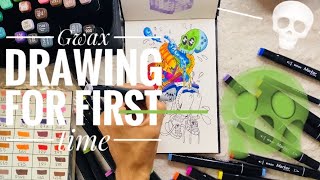 GWAX drawing with alcohol markers for beginners step by step tutorial