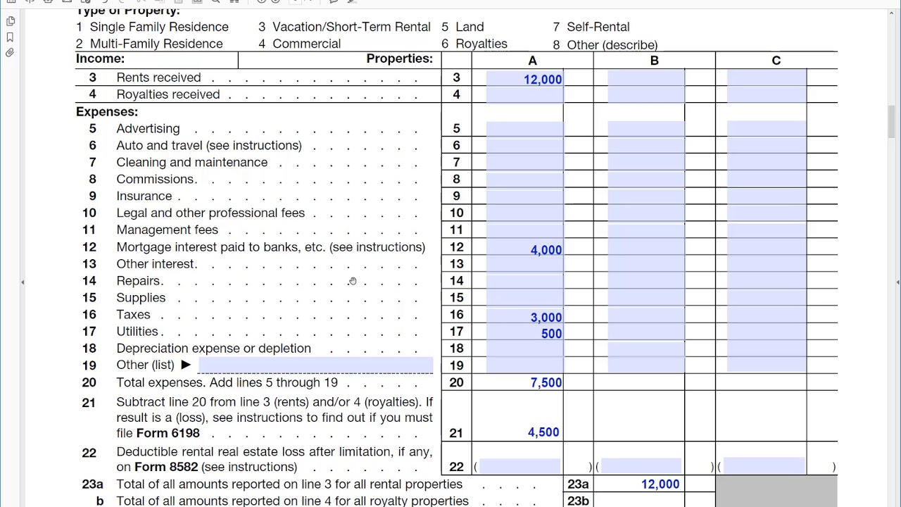 How to fill out IRS Schedule E, Rental Income or Loss - YouTube