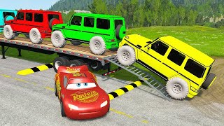 TRANSPORTING PIXAR CARS \u0026 FRUITS WITH COLORED \u0026 JOHN DEERE vs CLAAS vs TRACTORS - BeamNG.drive #962