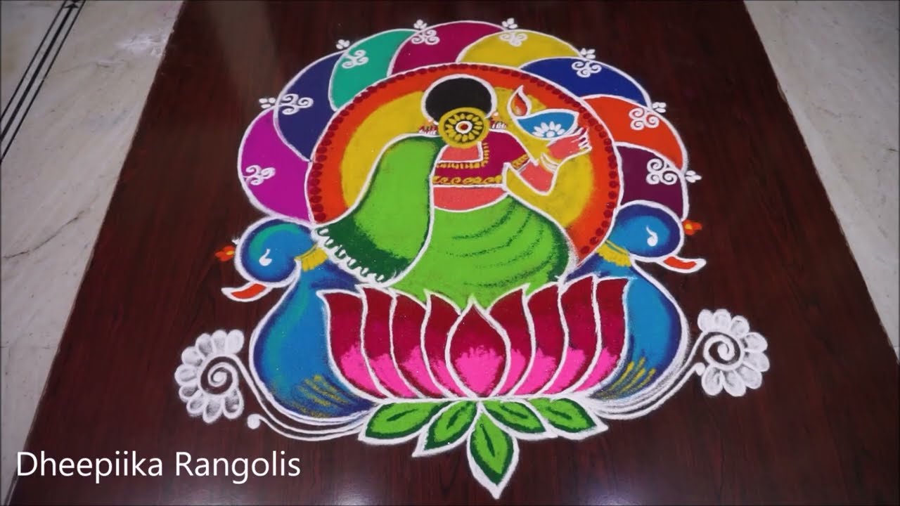 Deepavali Muggulu🌹Easy Freehand peacock Deepam Kolam🌹Diwali Rangoli 2025