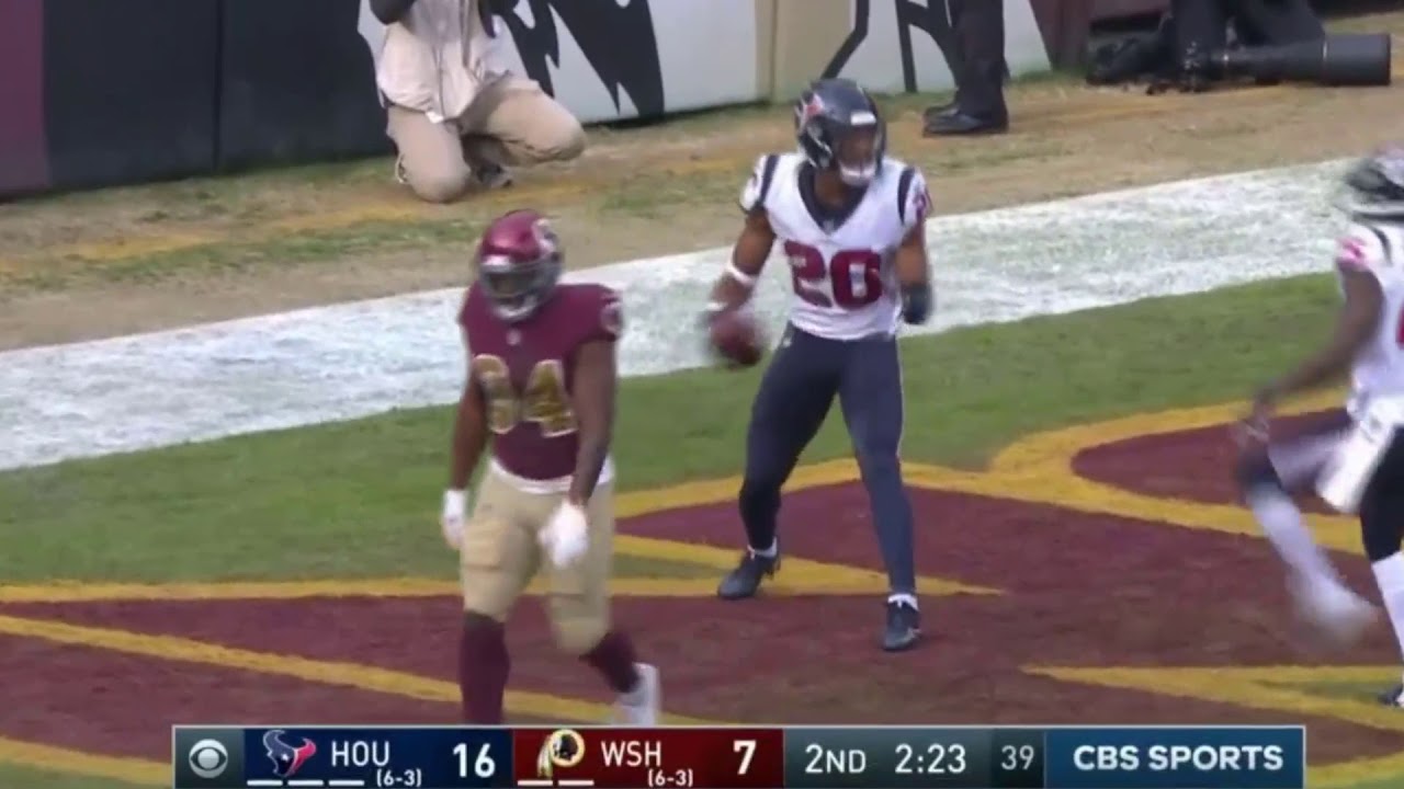 justin reid 101 yard pick six texans vs redskins nfl youtube