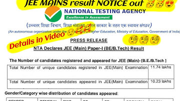 JEE MAIN Result Notice OUT 🥳🥳 || JEE MAIN RESULT 2021 || result declared 🥰