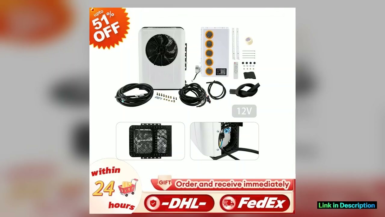 12V 960W Outside and Inside Truck Cab Air Conditioner Split White Air Conditioner Kit and Remote