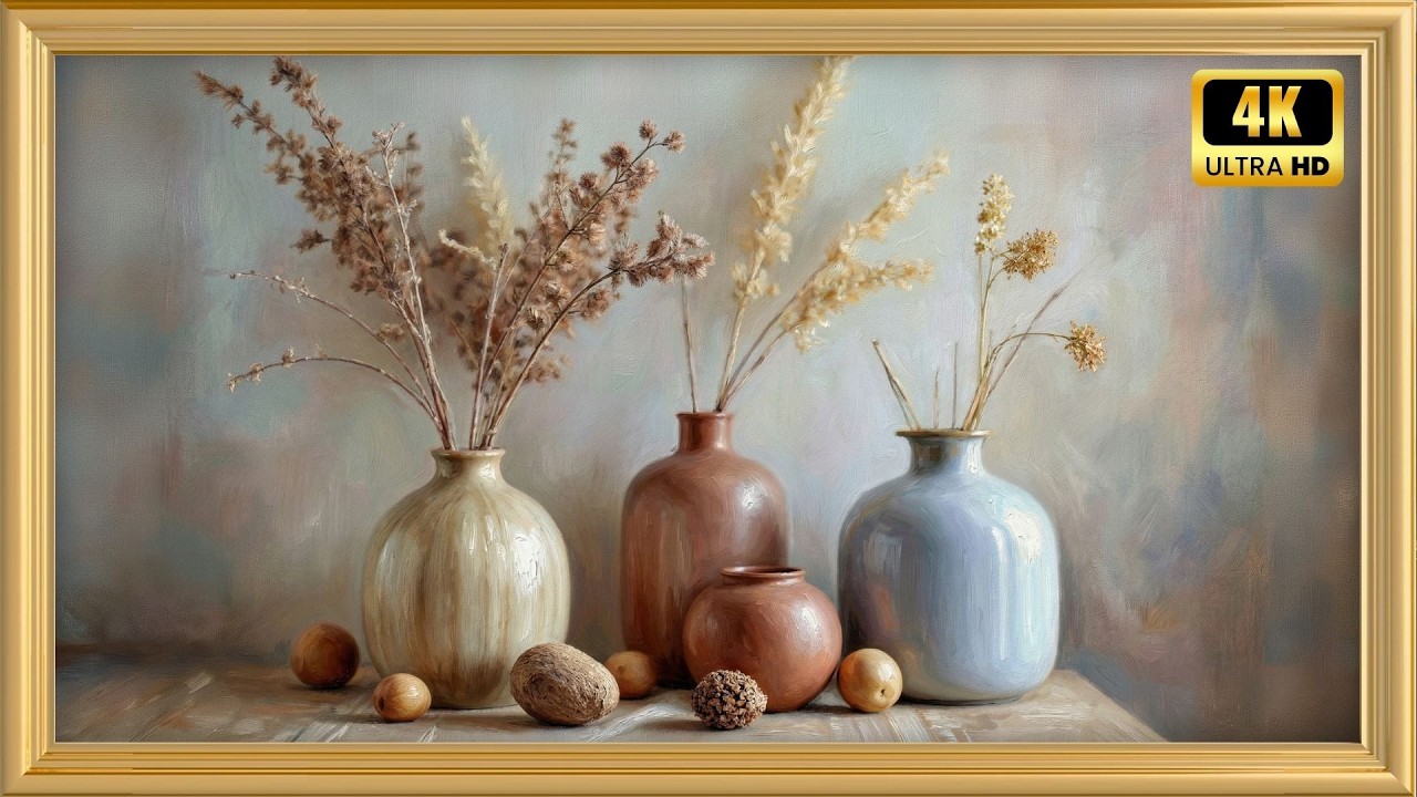 Minimal Elegant Vases with Dried Botanicals | 8 Hour 4K Samsung Frame TV Art