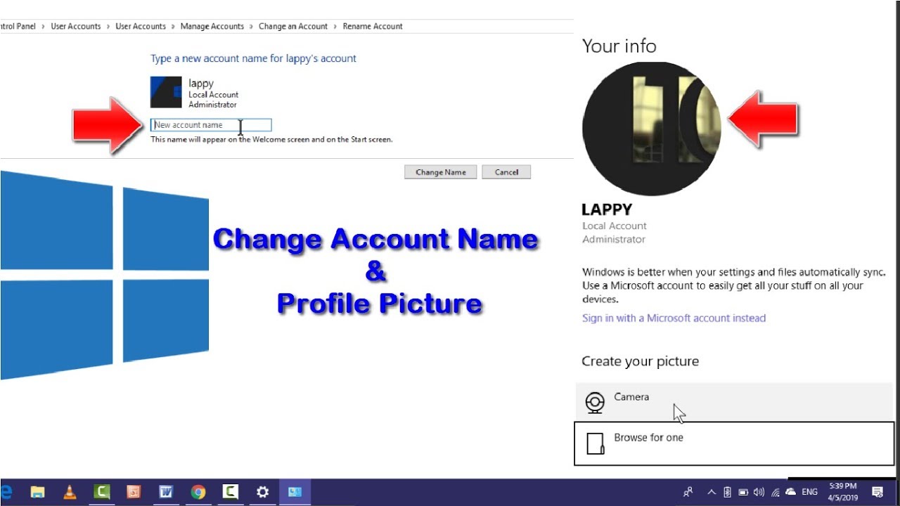 How To Change Profile Picture Username Of Windows 10 Pc Or Laptop Youtube