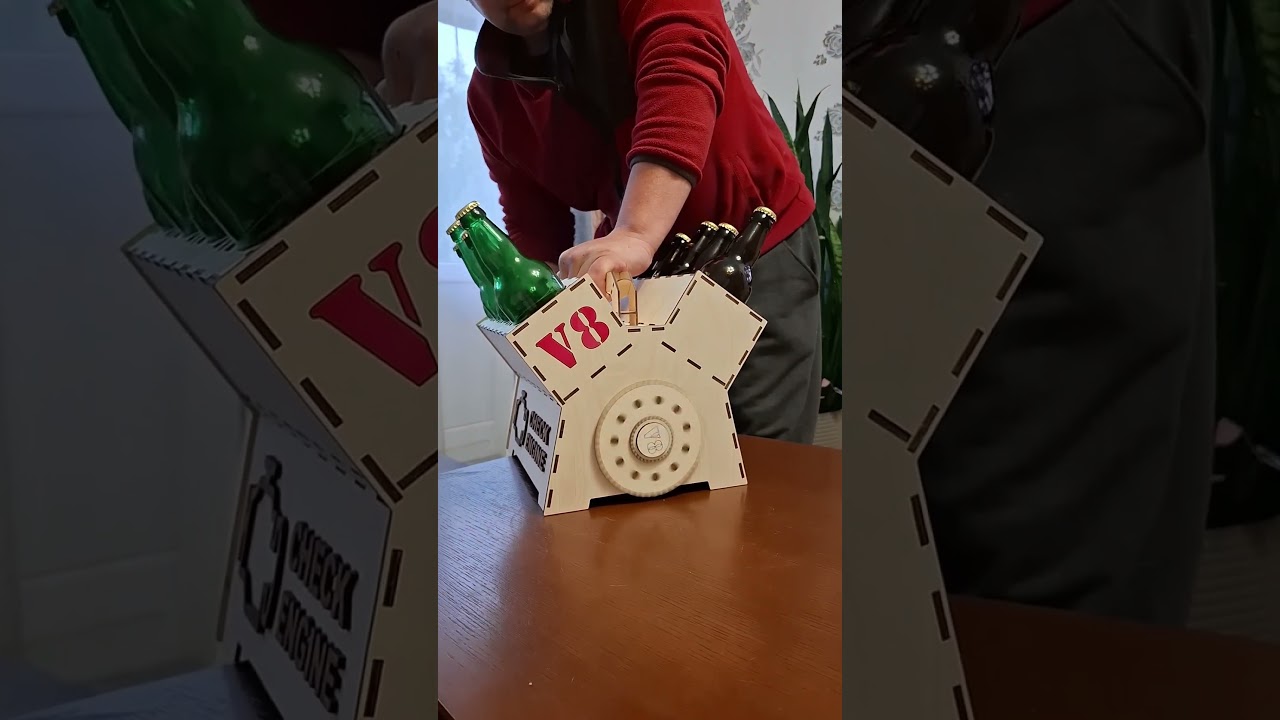 Laser Cutting File – V8 Engine Beer Bottle Holder for 3mm & 4mm Materials.