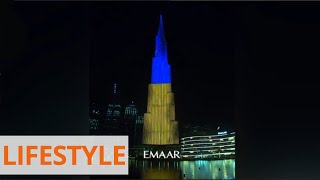 В Дубае небоскреб Бурдж-Халифа подсветили в цвета флага Украины
