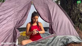 4k - Brazilian Girl - 2 Days Camping in the rain in jungle - RELAXING IN TENT - ASMR