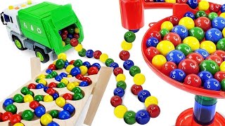 Marble Run Race ASMR HABA Slope, Wooden Track , Colorful Balls, Dump Truck, Garbage Truck 01