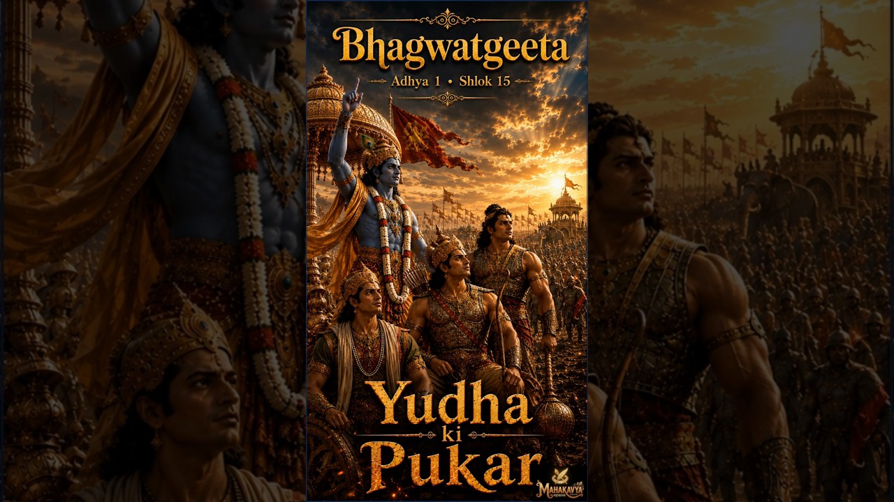 1.15  Eng **Bhagavad Gita Chapter 1 Shlok 15 | Krishna, Arjuna and Bhima Blow Their Conches**