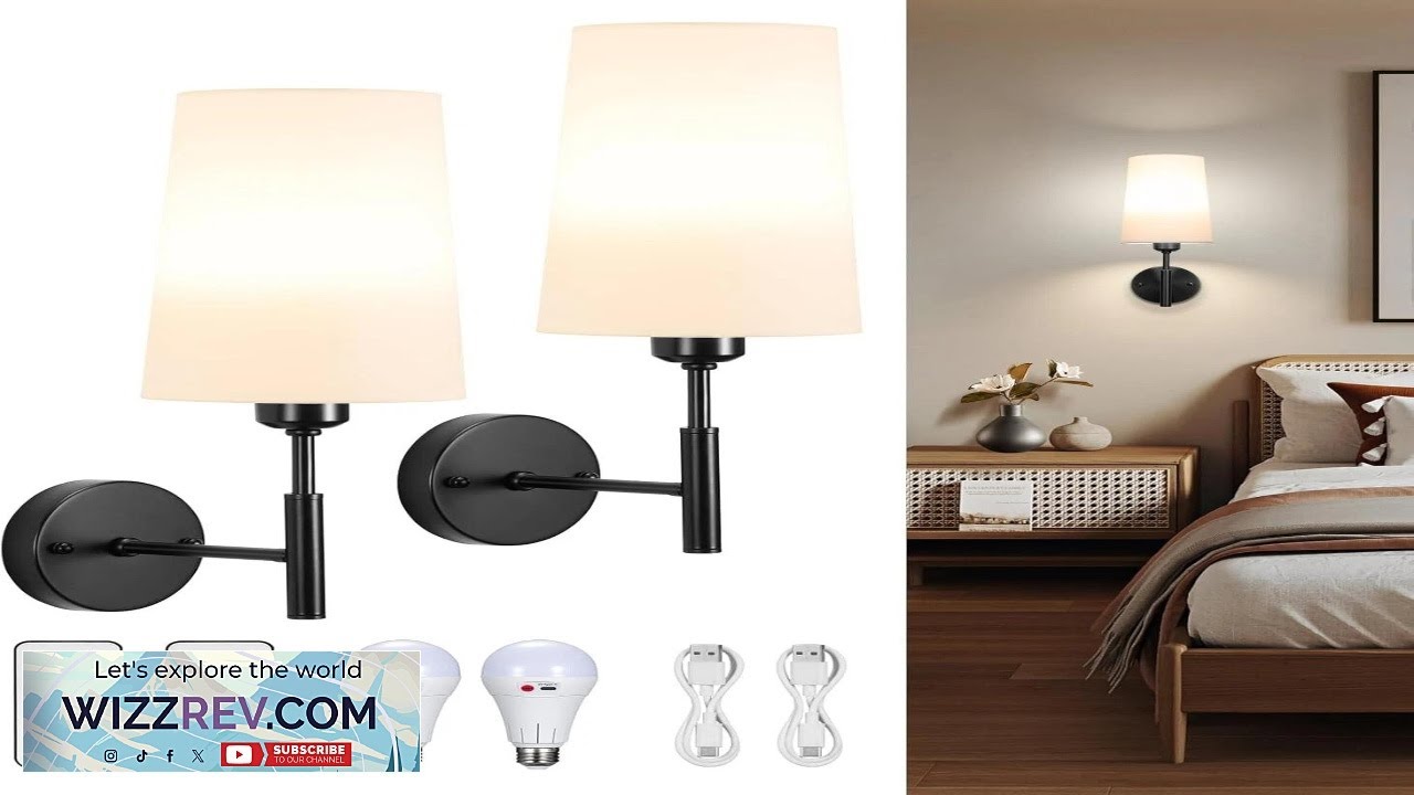 Battery Operated Wall Sconces with Remote Set of 2 Rechargeable Wall Light Lamp