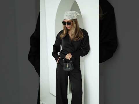 Жіночий шовковий костюм сорочка та вільні штани палаццо шоколадний, чорний, молочний, розміри 42/44, 46/48, видео 3