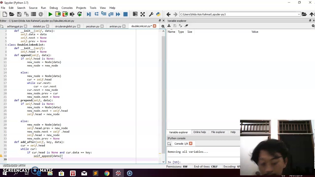 Membuat Double Linked List pada bahasa Pemrograman Phyton - YouTube