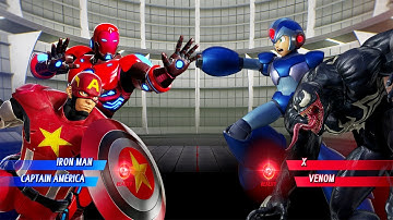 Iron Man & Captain America VS Mega Man X & Venom (Very Hard) - Marvel vs Capcom | 4K UHD Gameplay