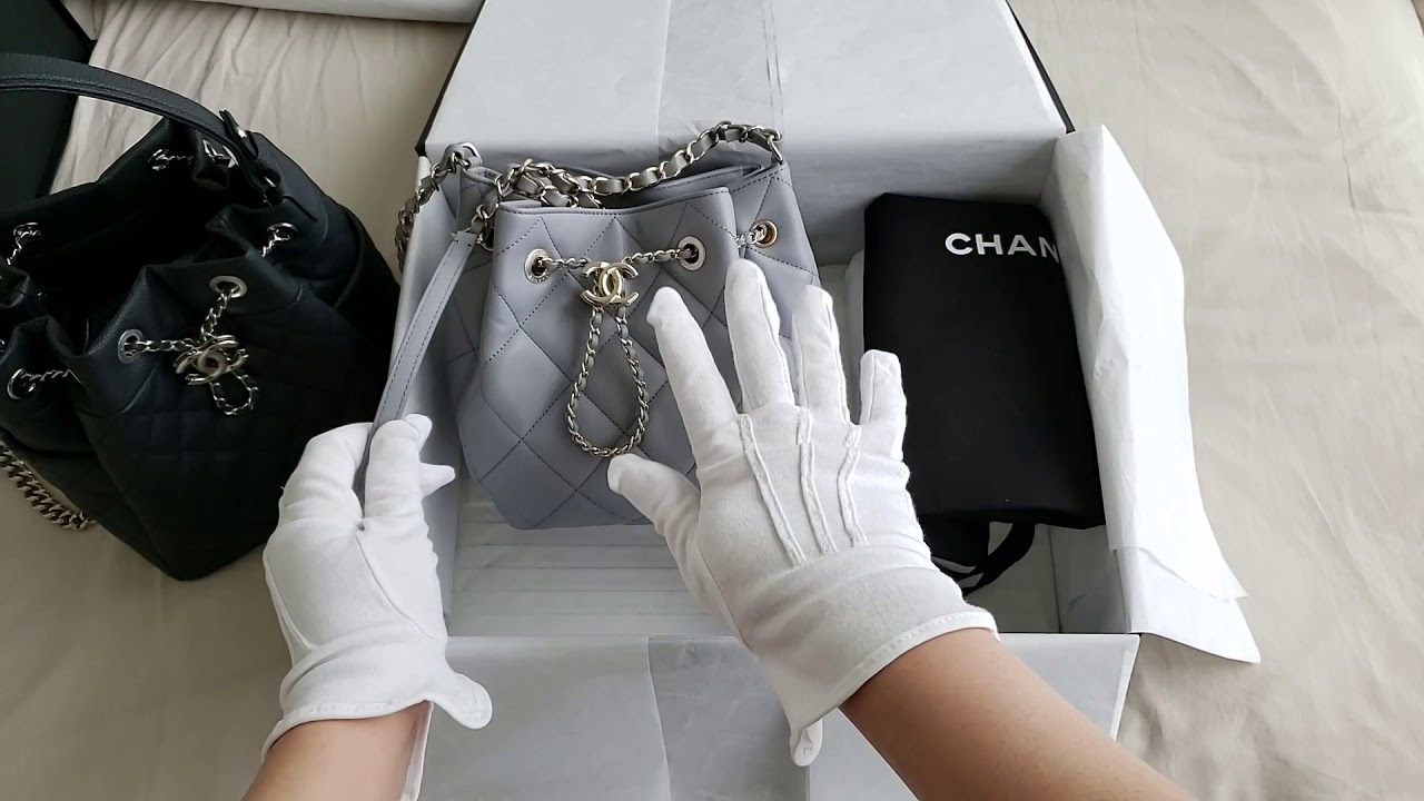 Chanel Drawstring Bucket Quilted Lambskin Leather Bag black