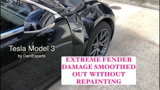 Tesla Model 3 Front Fender Dent Damage Repair using Paintless Dent Removal method WDP. #dentexperts