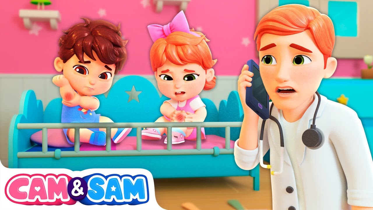 🐮Five Little Farm Animals Jumping on the Bed 🐔 Nursery rhymes & Songs for Kids - Cam & Sam
