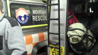 Nick showing us around the mountain rescue Land Rovers