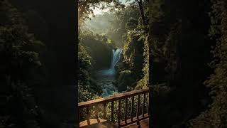 Damai banget.  📍 AI-generated content  #shorts #nature #relaxing #coffeetime #waterfall #aesthetic