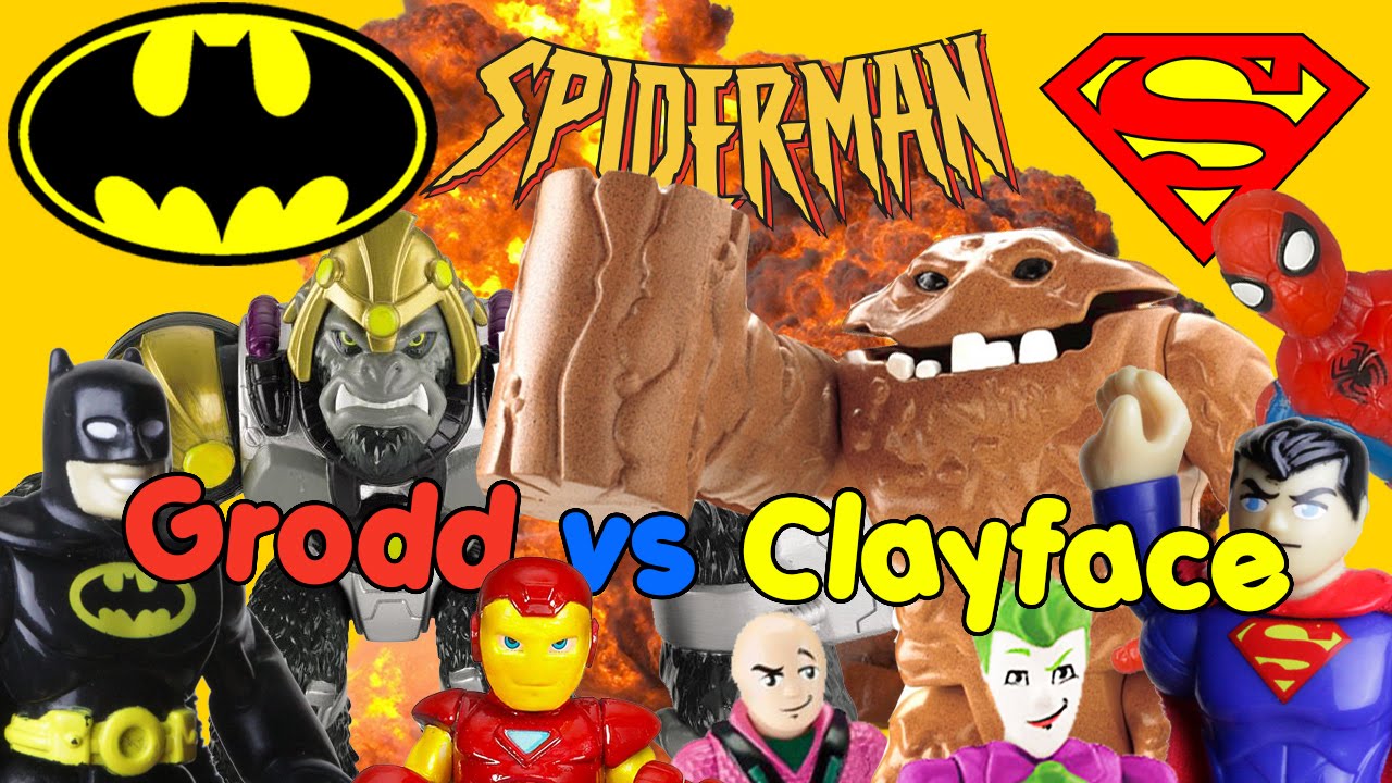 IRON MAN & LEX LUTHOR stop GORILLA GRODD & CLAYFACE with batman spider man superman imaginext toys