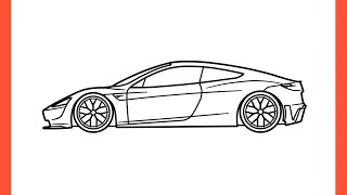 How to draw a TESLA ROADSTER step by step / drawing tesla roadster 2 2020 sports car easy