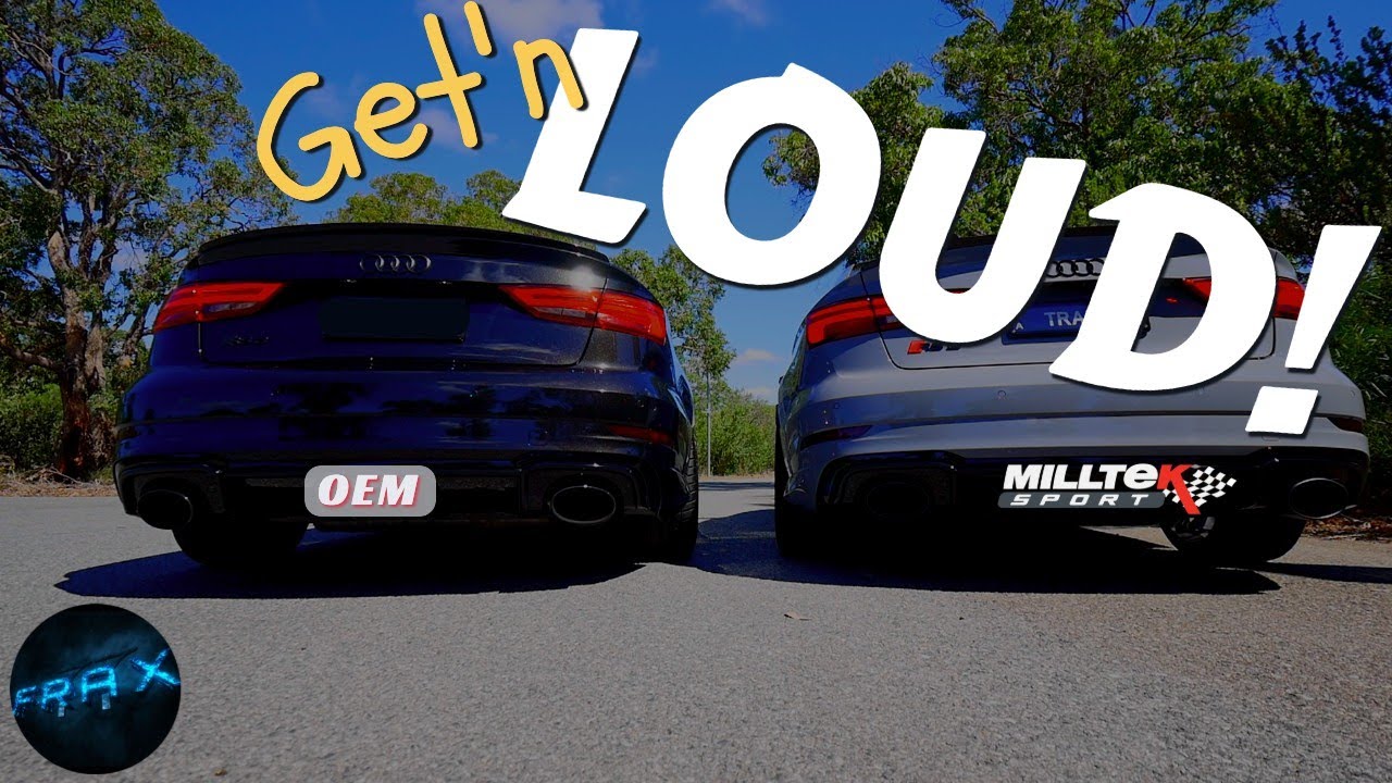 Audi RS3 получает нерезонансный выхлоп MILLTEK с каталитическим нейтрализатором — сравнение устан...