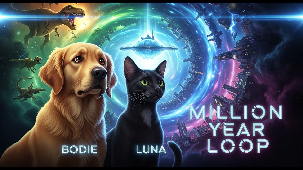 dog bodie cat luna time travel million year loop pet sci fi saga