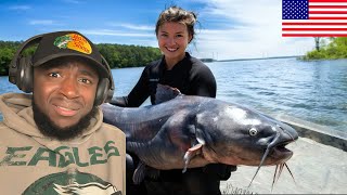 Americans Catch Fish With Their BARE HANDS - British Reaction to CATFISH NOODLING