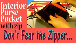 Interior Purse Pocket with zip {DON&#39;T FEAR THE ZIPPER} welt pocket first cousin | Zazu&#39;s Stitch Art